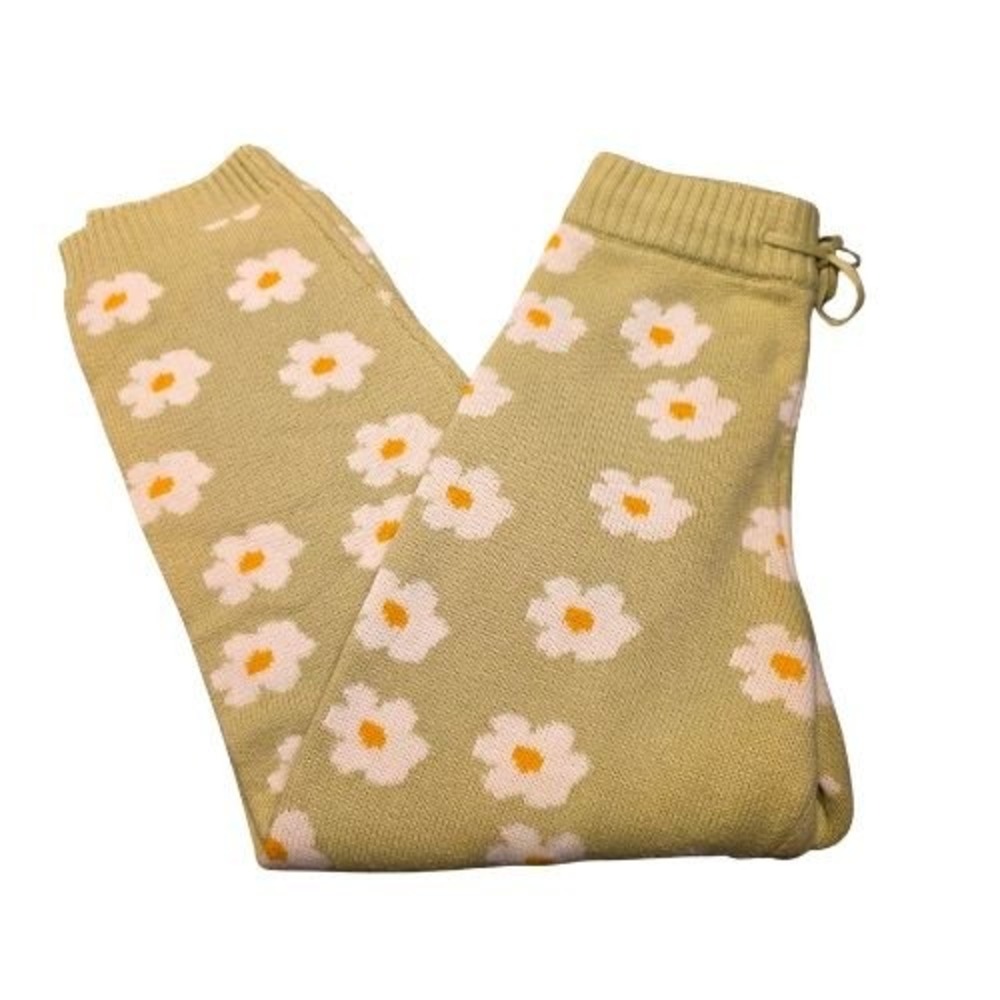 Altar'd State Sage Green Daisy Floral Knit Jogger Lounge Sweater Pants Boho Cozy